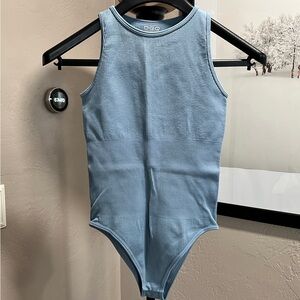 OQQ Ribbed Sleeveless Bodysuit Dusty Blue Size Small Stretch